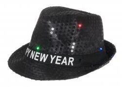 Uuden vuoden hattu paljeteilla ja led valot, musta
