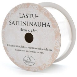 Lastusatiininauha valkoinen 4cmx25m