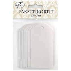 Pakettikortti valkoinen 4cm x 8cm, 20kpl/pkt