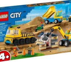 Lego City Rakennustyomaan ajoneuvot, nosturi ja purkupallo