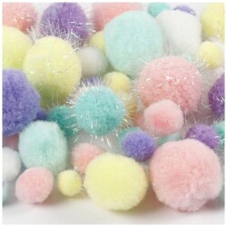 Pompomit 62g halk.15-40mm, kimalle pastellivarit
