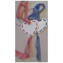 Valkoinen peltisydan ruutunauhalla sininen tai punainen 9 cm