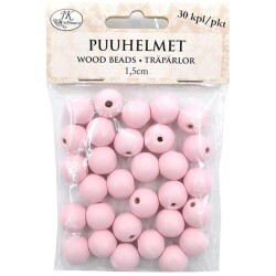 Puuhelmet v.punainen 1,5cm 30kpl