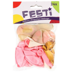 Ilmapallosetti valko/kulta/pinkki/konfetti 24kpl