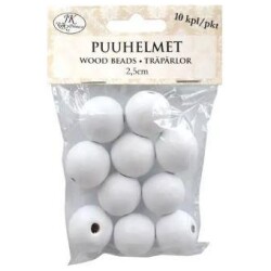 Puuhelmi valk. 2,5cm 10kpl/pss.
