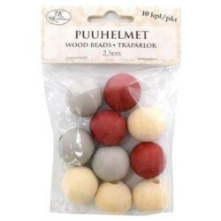 Puuhelmet Joululajitelma 2,5cm 10kpl/pkt