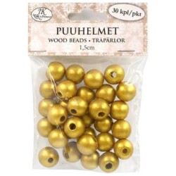 Puuhelmet kulta1,5cm 30kpl/pss.