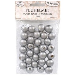 Puuhelmet hopea1,5cm 30kpl/pss.