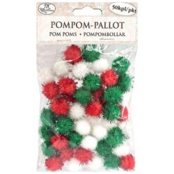 Pompom-pallot glitter Joululajitelma 50kpl