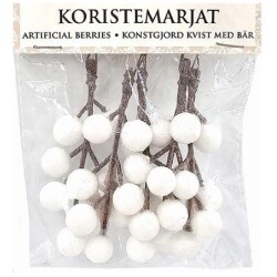 Koristemarjat rautalangalla valkoinen glitter, 5kpl