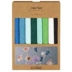 Kreppipaperi 8ark/ 1 pkt, arkki 25x60 cm, Jonka joustavuus: 180%, 105 g, vihrea/sinisavyt