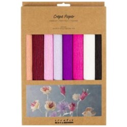 Kreppipaperi 8 ark/ 1 pkt, arkki 25x60 cm, Jonka joustavuus: 180%, 105 g, lila/pinkki savyt