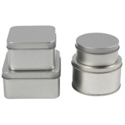 Peltirasia 4kpl/ 1 pkt, Pyorea ja nelio, 3-4,5 cm, 6,5+7,5 cm, 7x7+8,5x8,5 cm, metallinharmaa