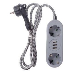 Airam 2-os. jatkojohto 3 x USB FLAT 1,5 M Harmaa