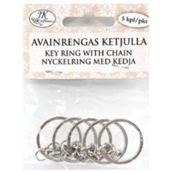 Avainrengas ketjulla hopea 5kpl Yhden renkaan halkaisija on n. 2,5cm ja ketjun pituus n. 2,5cm.