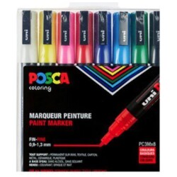 UNI POSCA Marker 8kpl PC-3M 0,9-1,3mm Perusvarit Perusvarit