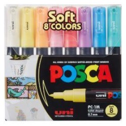 UNI POSCA Marker 8kpl PC-1M 0,7-1mm Pastellivarit Pastellivarit