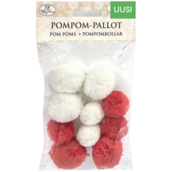 Pompom-pallot Iso punavalkoinen 10kpl