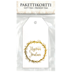 Pakettikortti Jouluteksti kultafolio 5x10cm 10kpl/pkt