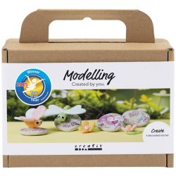 Askartelusetti Mini Muovailu 1 pkt, Kivi ja hyonteinen, harmaa, vaaleanpinkki, vaalea turkoosi