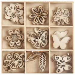 Puukoristeet 45 kpl/ 1 pkt, kesa, koko 28 mm