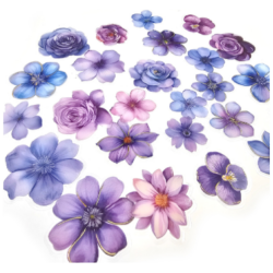 Tarra Kukat sinilila 25kpl Tarrojen koot ovat n. 5cm ja 6,5cm.