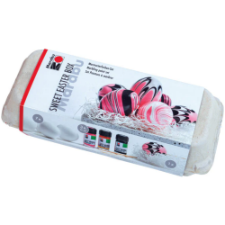 Paasiaismunien marmorointisetti Marabu Sweet Easter Box 3x15ml, 7munaa, 7tikkua valk.ruoho varit pinkki musta